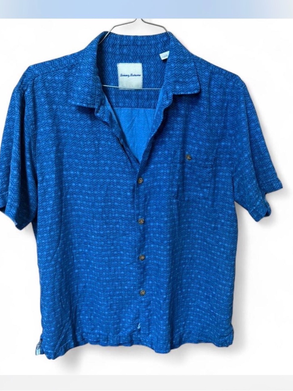 Tommy Bahama Men’s L 100% Silk Royal Blue Short-Sleeve Button-Down Camp Shirt